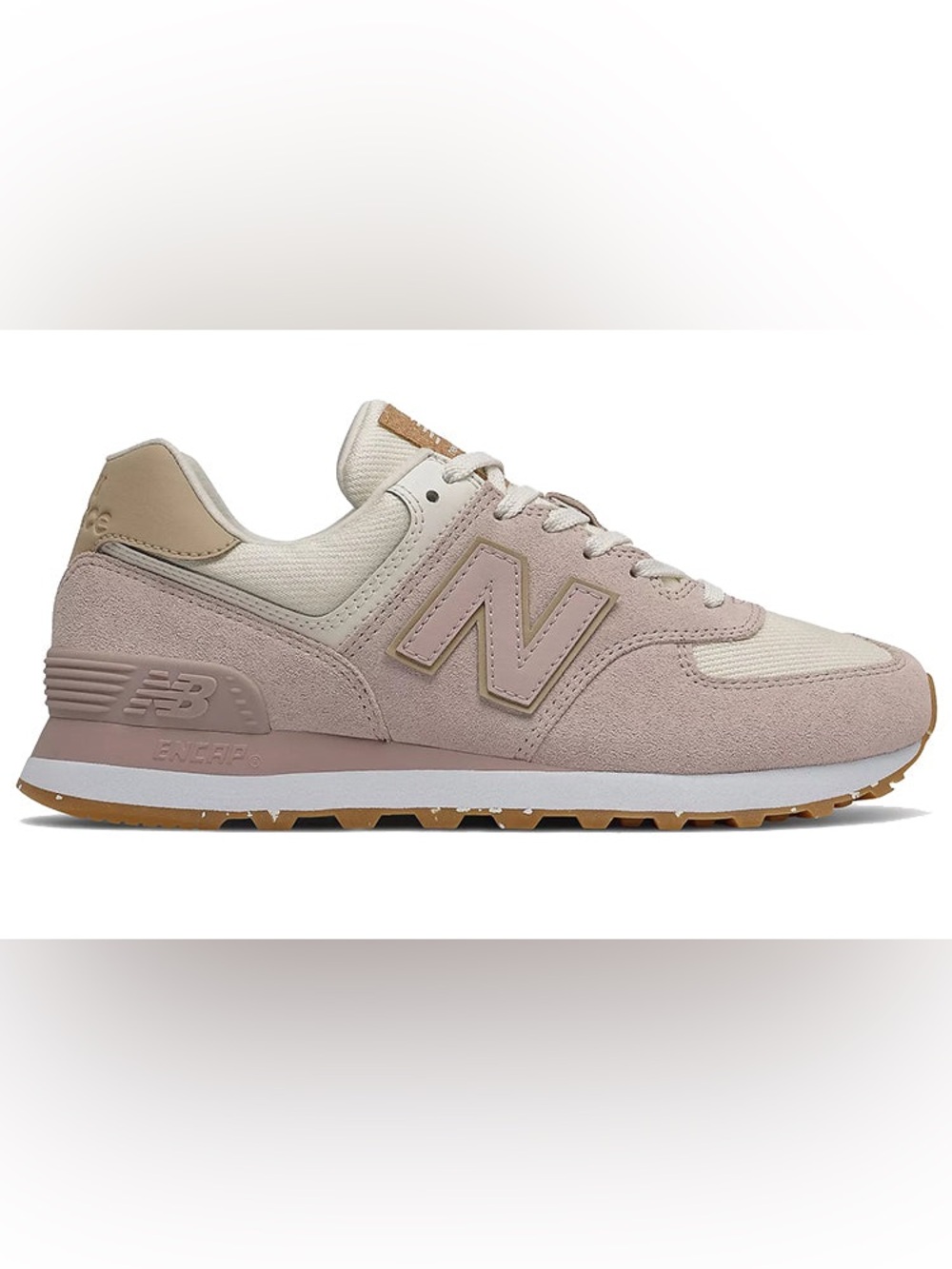 New Balance 574 Women's Lace-Up Sneakers in Cream & Blush Pink